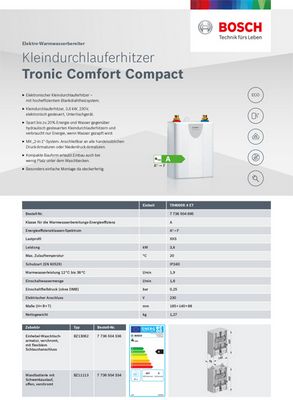 Bosch Kleindurchlauferhitzer Tronic Comfort Comact