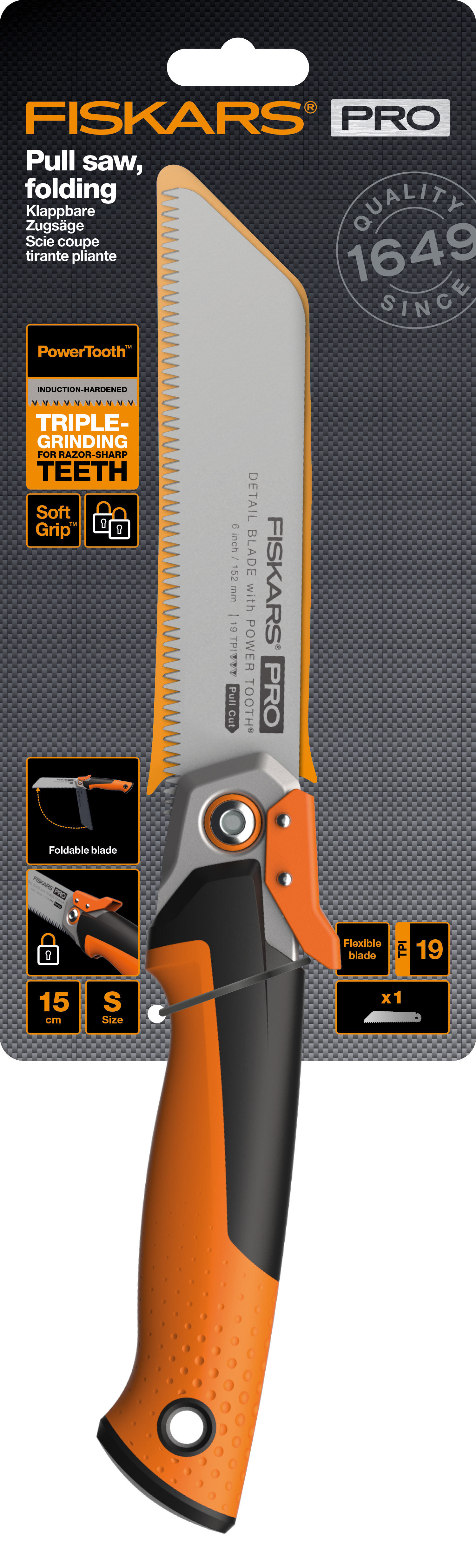 Fiskars PowerTooth Klappbare Zugsäge, 15 cm 19TPI