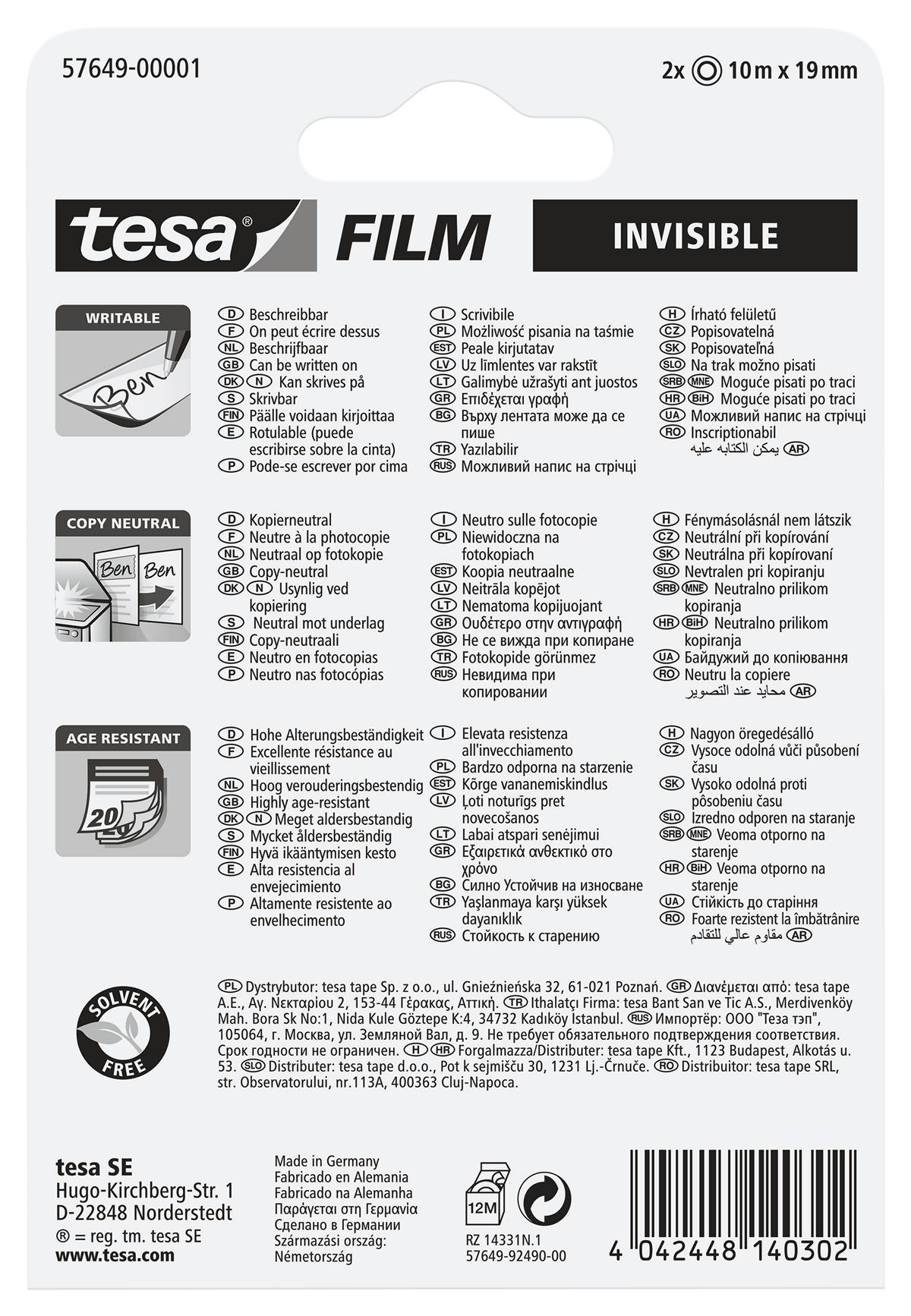 tesa invisible tesafilm, 10 m