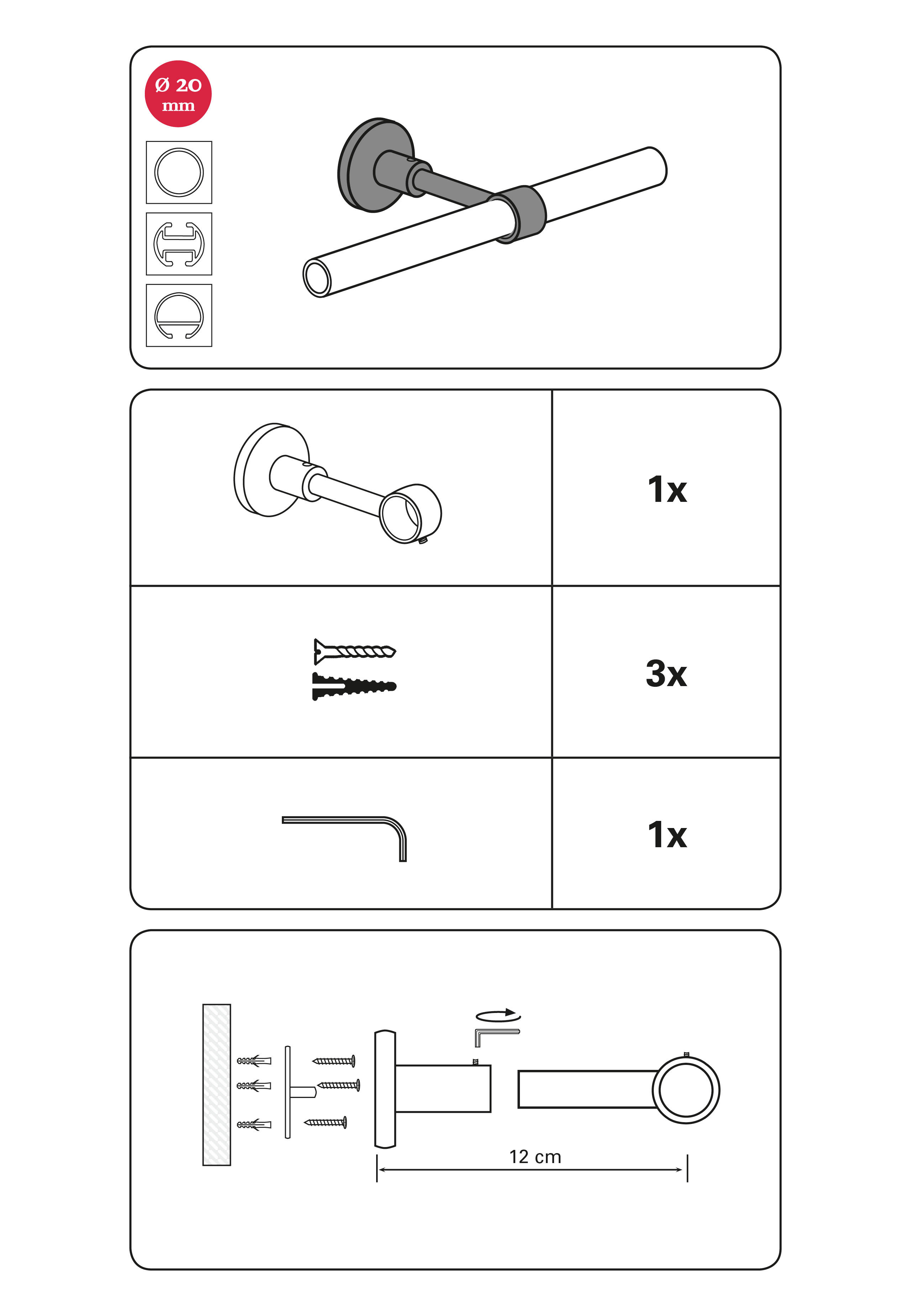 GARDINIA TRÄGER 1 20MM EDELSTAHL-OPTIK