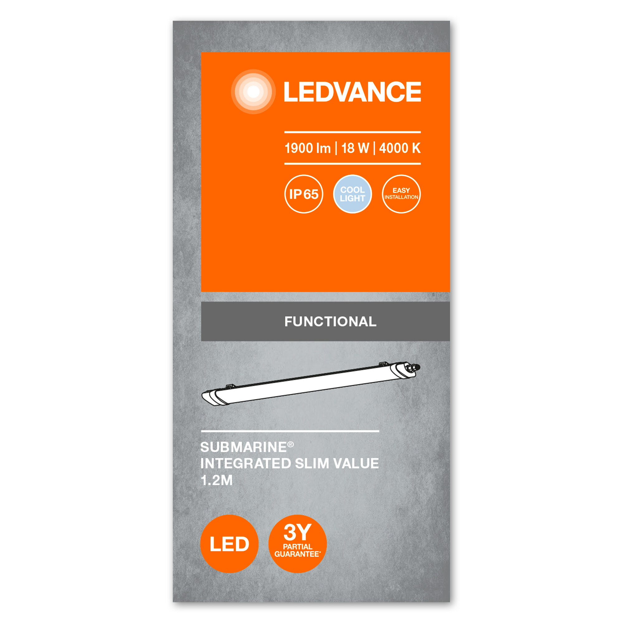 LEDVANCE Feuchtraumleuchte Submarine Integrated Slim Value 1.2M, 18W, 4000K