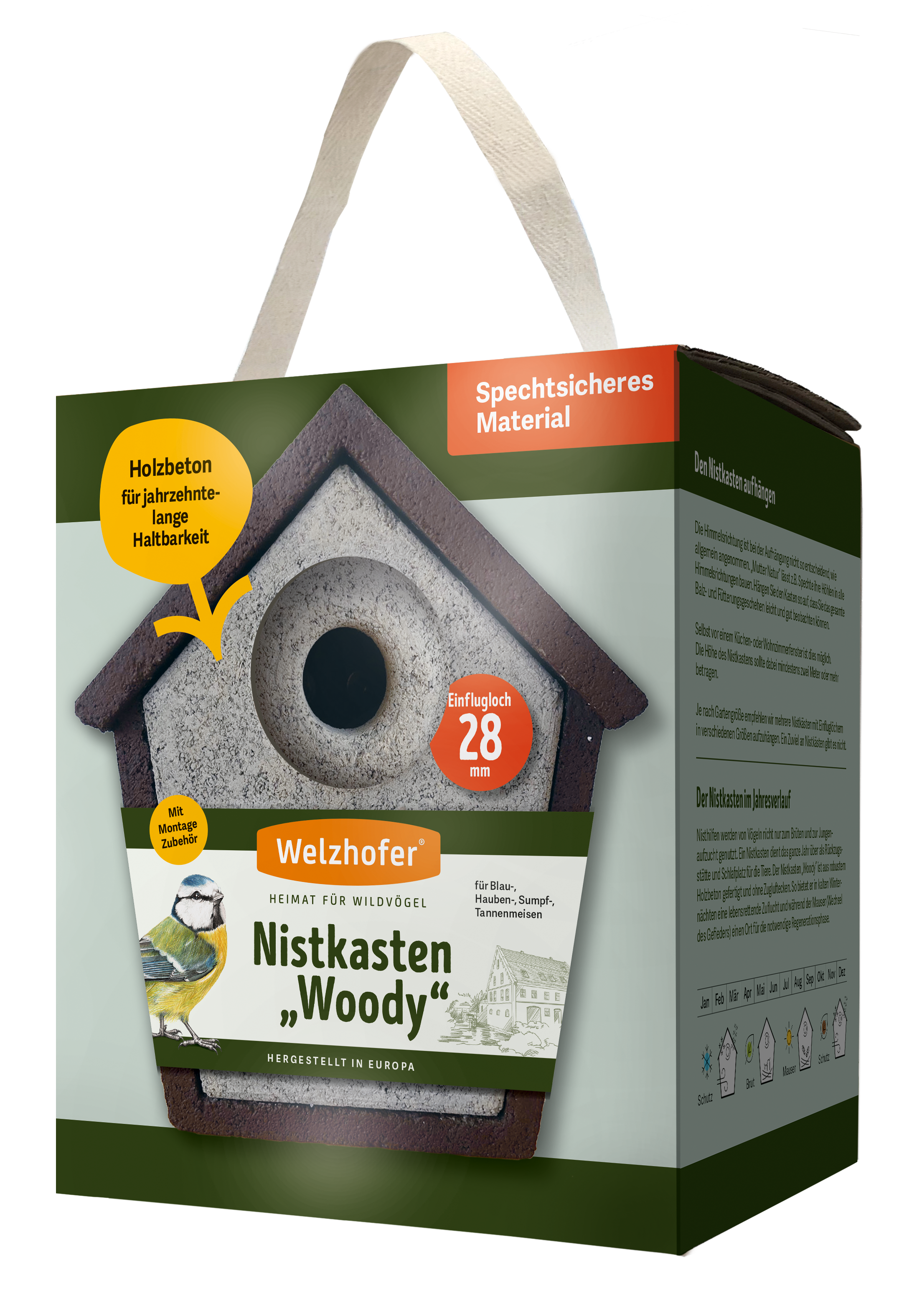 Welzhofer Holzbeton Nistkasten "Woody", 28 mm