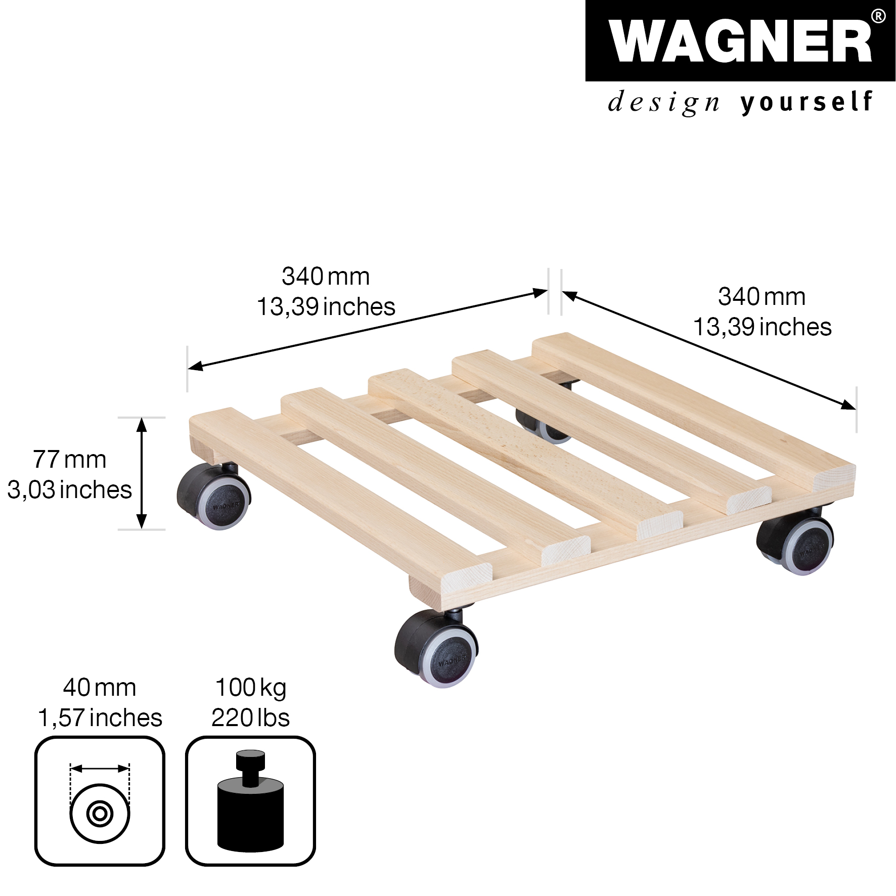 MULTI ROLLER BUCHE/NATUR 34X34CM  