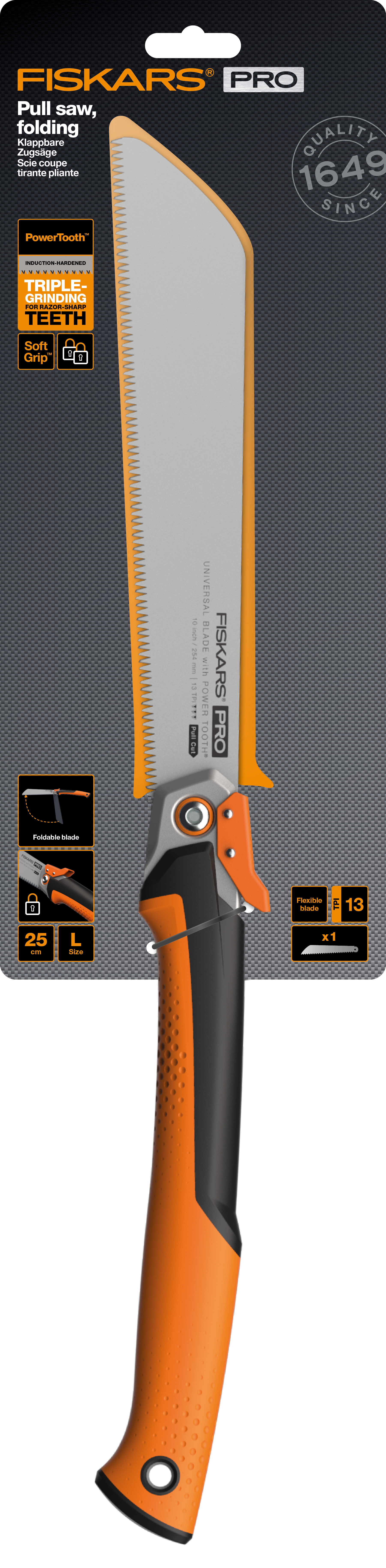 Fiskars PowerTooth Klappbare Zugsäge, 25 cm 13TPI