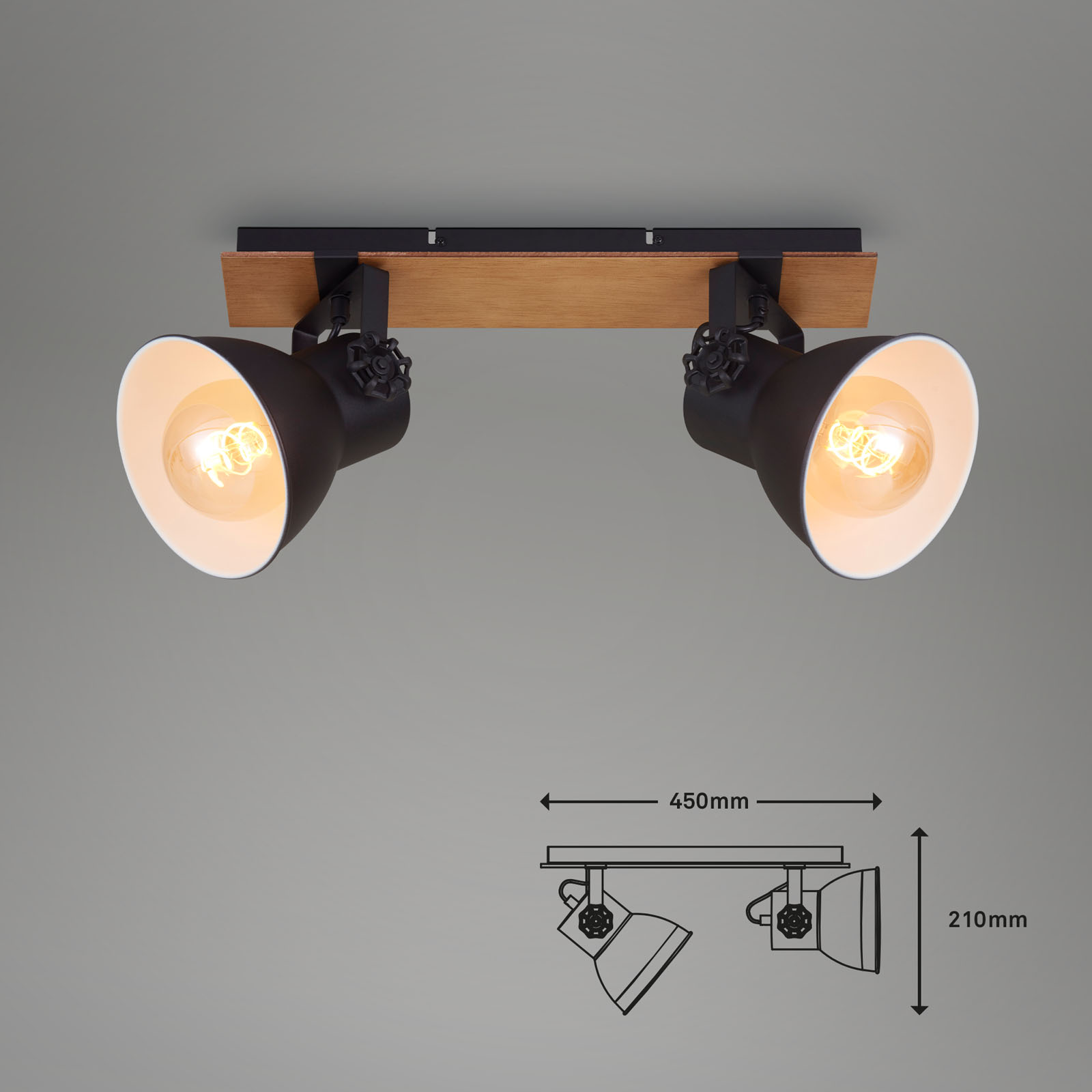 Briloner Spotleuchte, schwarz/holz, 2-flammig