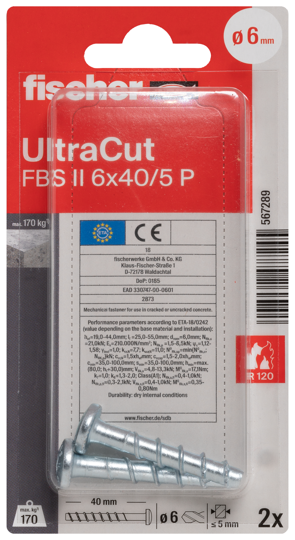 fischer Betonschraube UltraCut FBS II 6 x 40/5 P K (2)