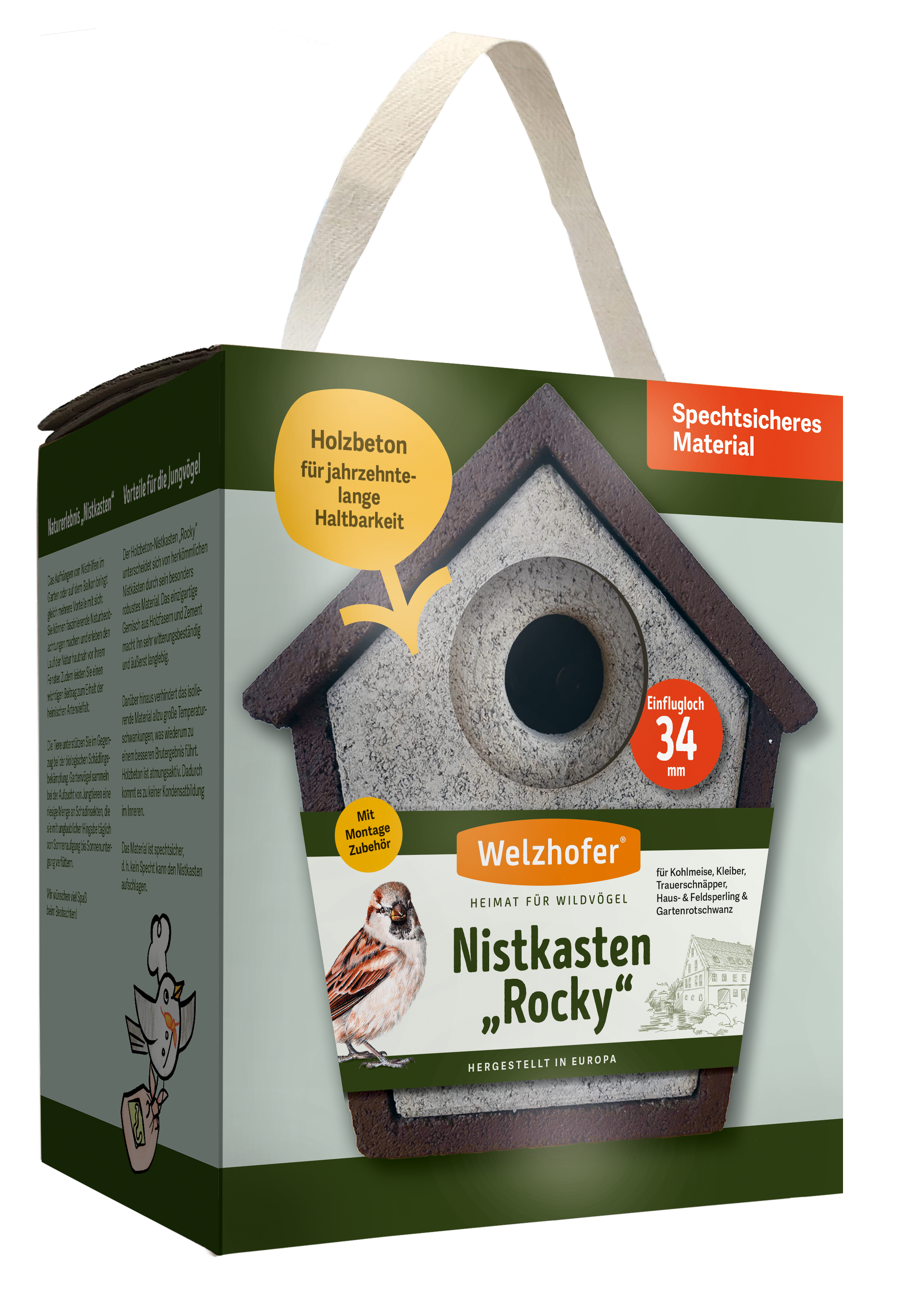 Welzhofer Holzbeton Nistkasten "Rocky", 34 mm