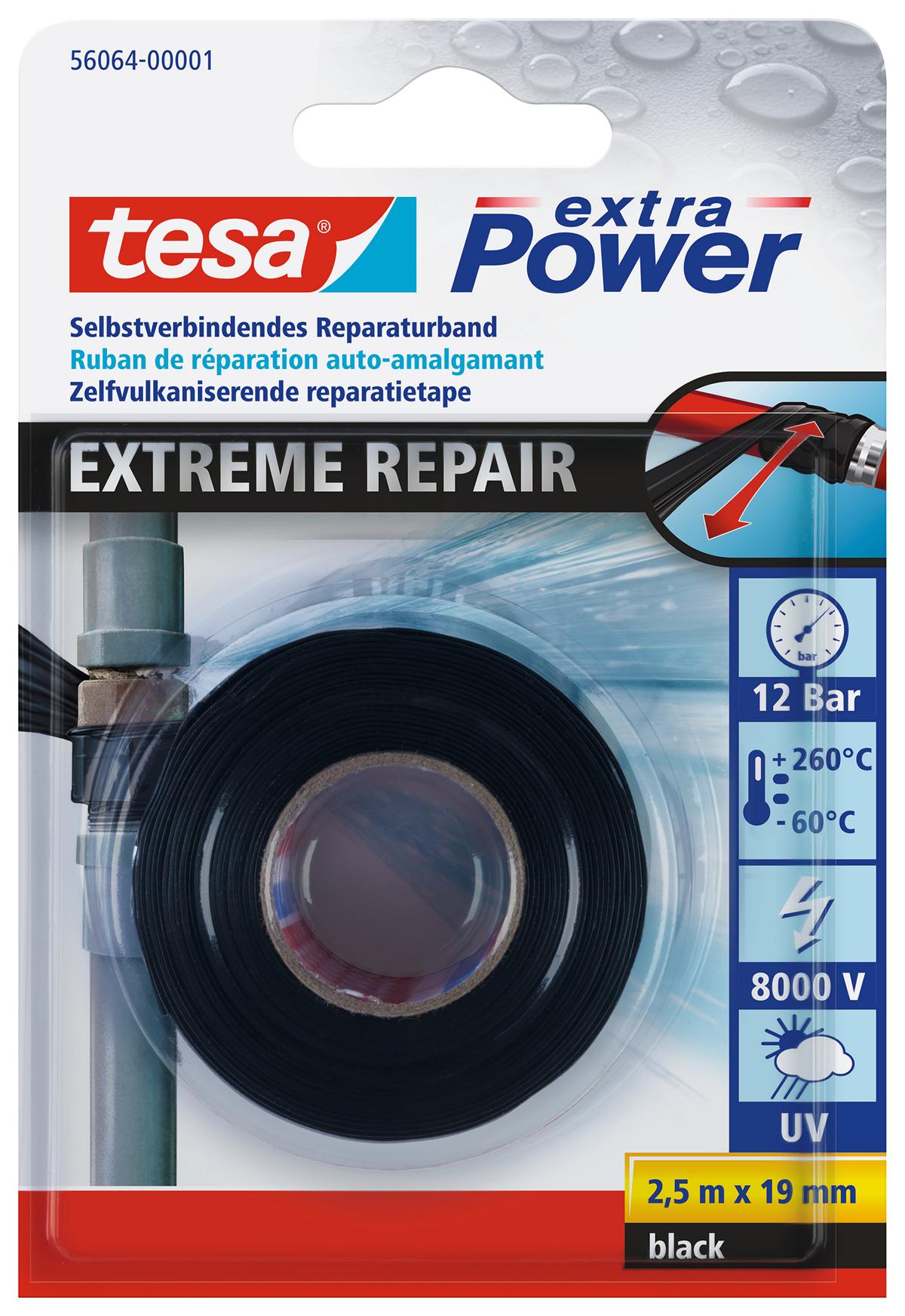 tesa extra Power Extreme Repair Reparaturband, schwarz, 2,5 m