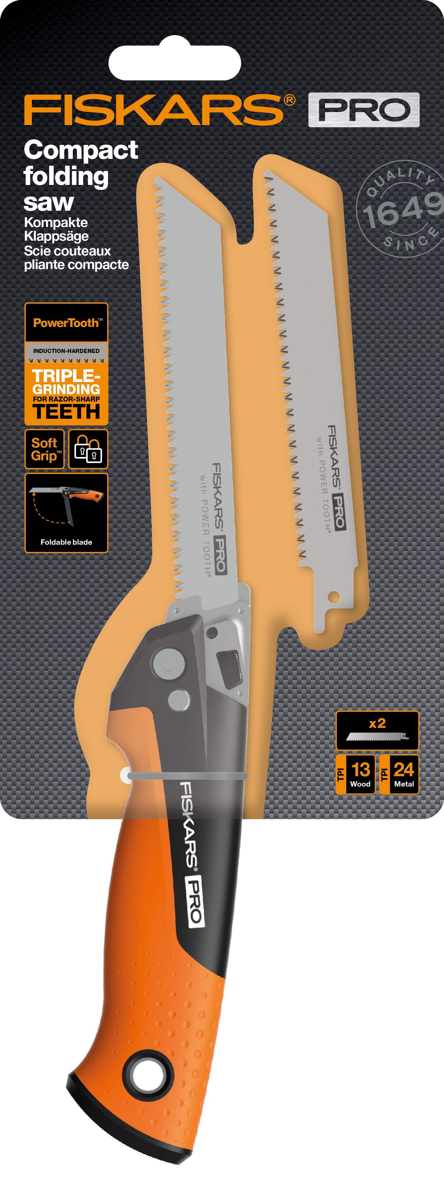 Fiskars Kompakt-Universal-Säge, 2 Sägeblätter, 1 5cm, 13 & 24 TPI