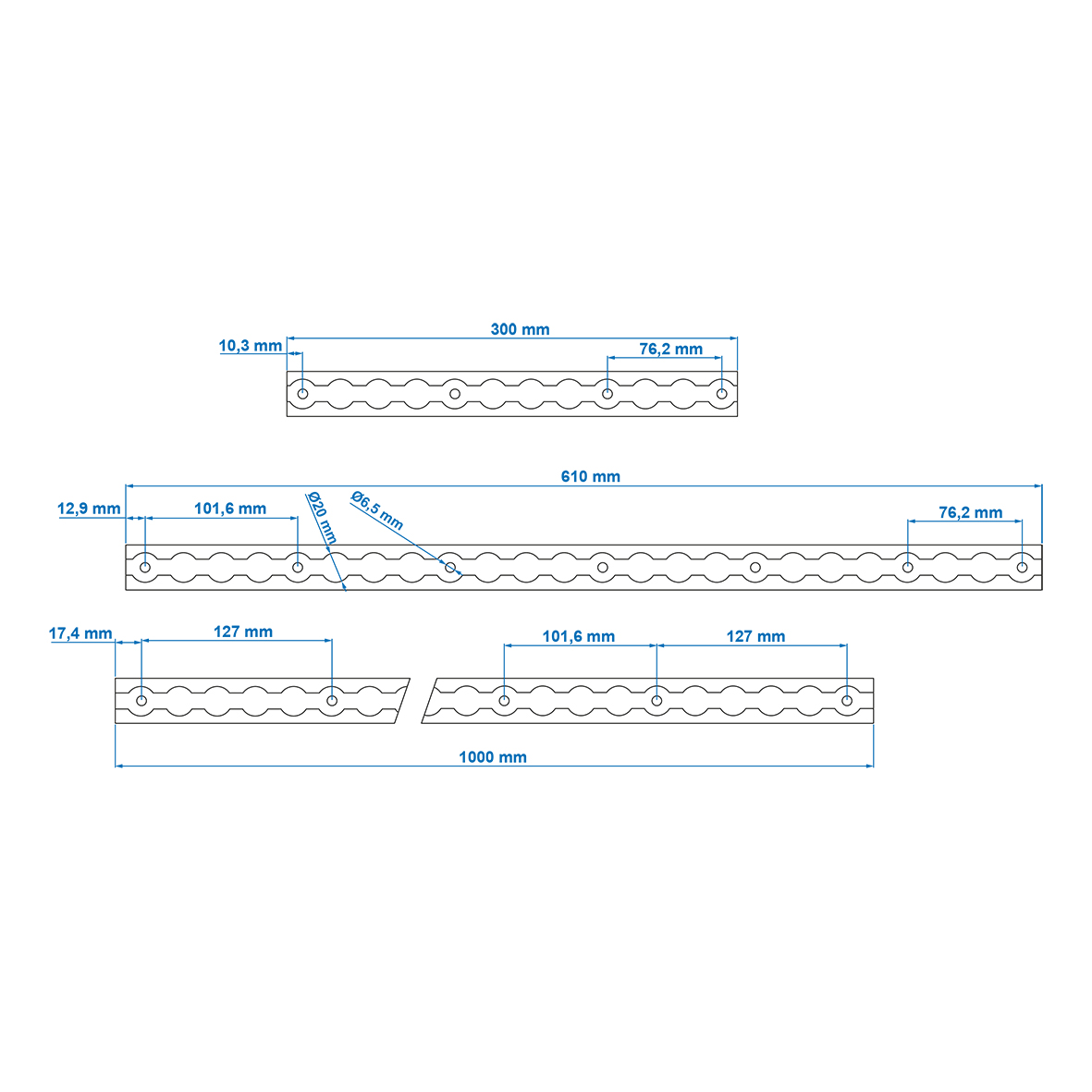 PROPLUS ZURRSCHIENEN SET 2X60CM 6 TEILIG