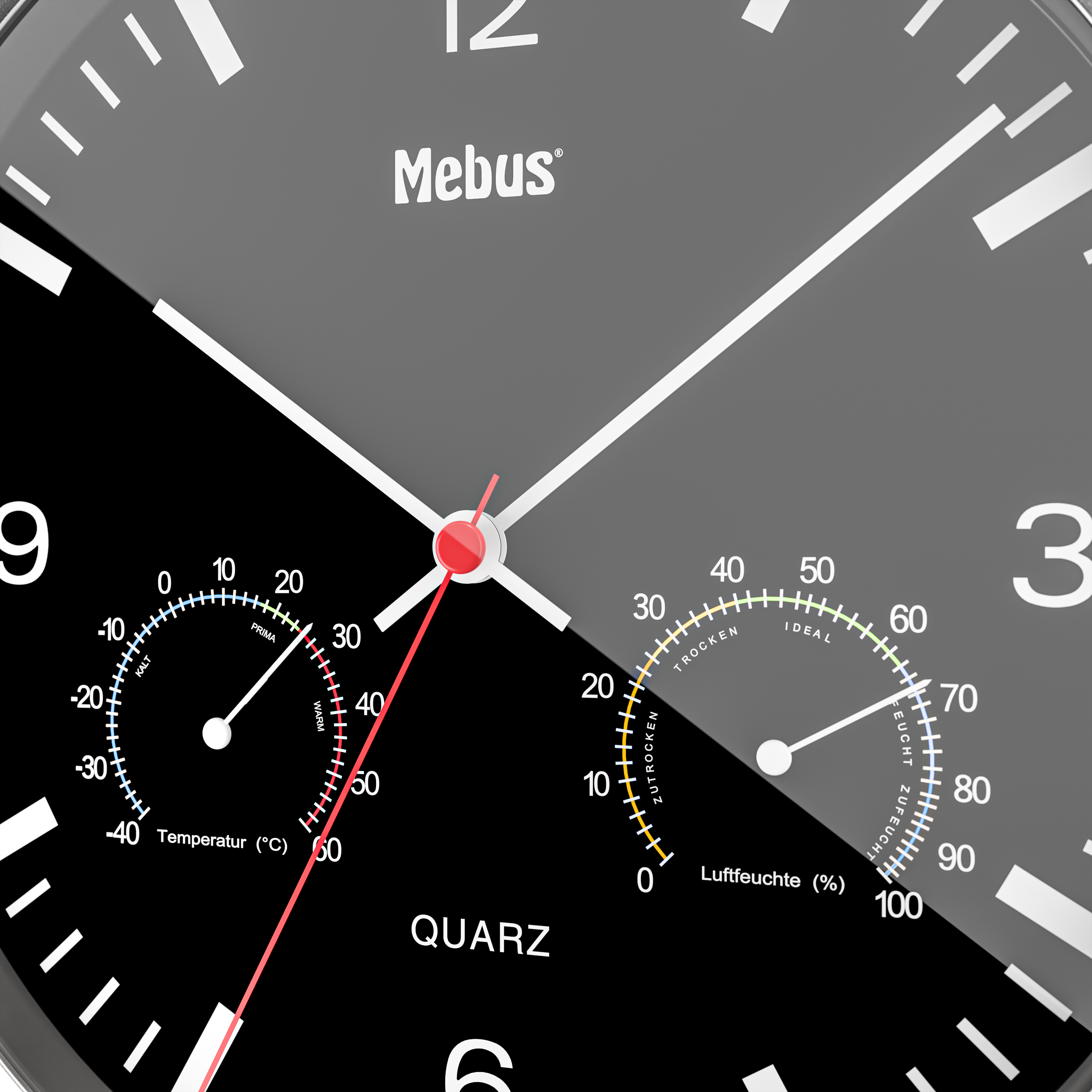 Mebus Quarzwanduhr, Ø 25 cm, schwarz