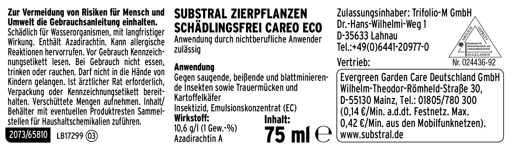 Substral Zierpflanzen Schädlingsfrei careo eco, 75 ml