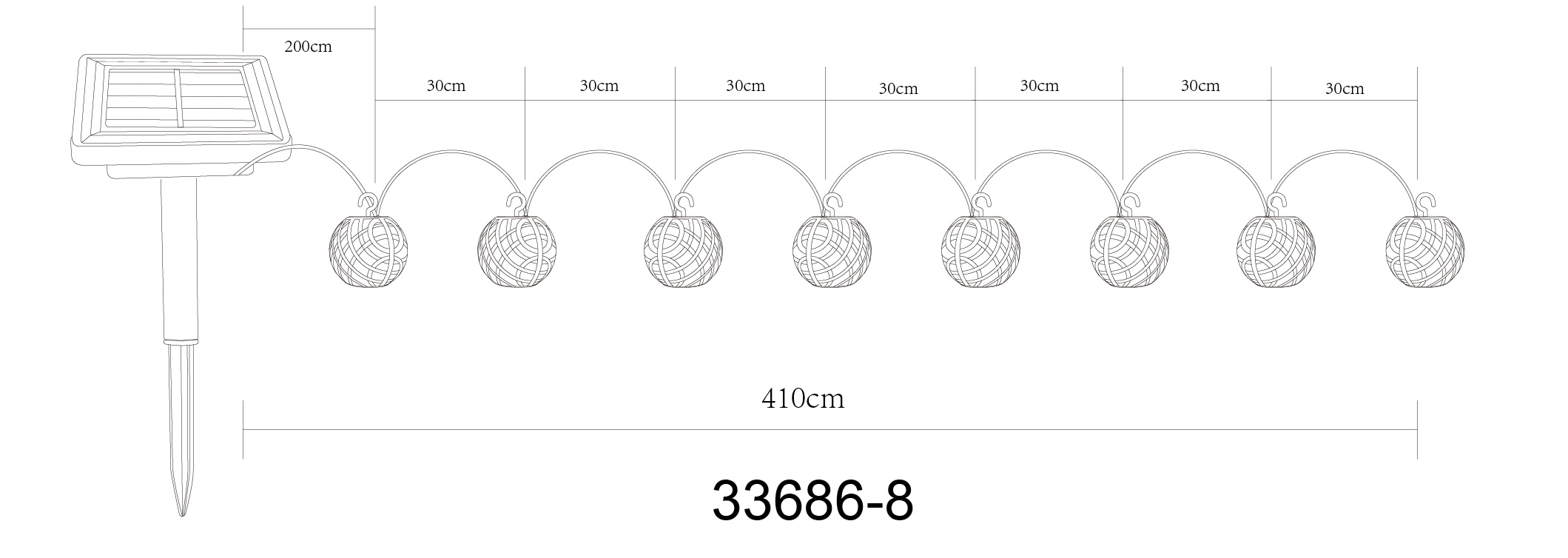 Globo Solar-Lichterkette Kunststoff, schwarz, 98XLED